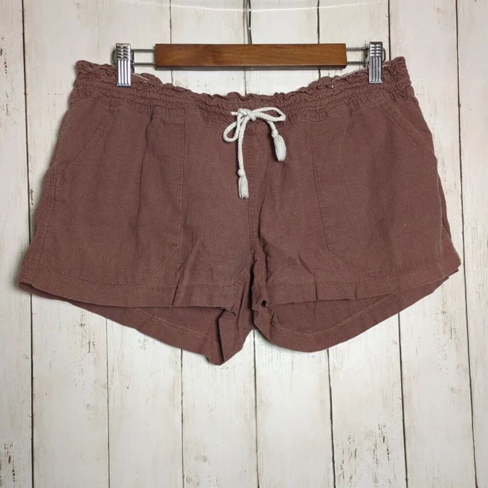 Brown Linen Blend Shorts Womens XL Kiss & Cry Summer Beach Vacation